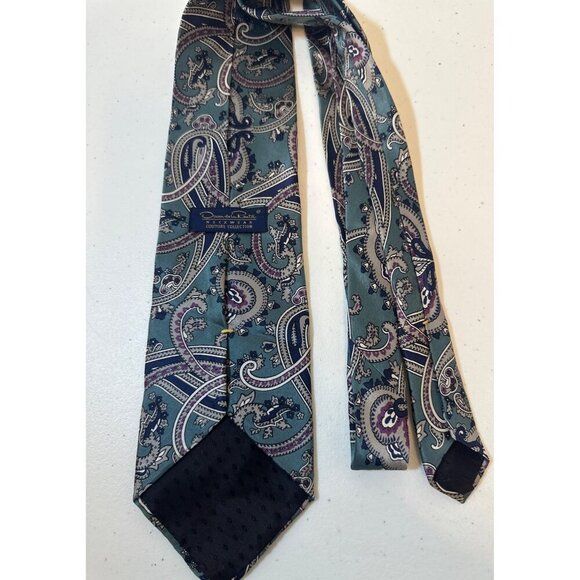 Oscar De La Renta Couture Collection Mens Paisley Silk Necktie Blue & Purple - Picture 2 of 5